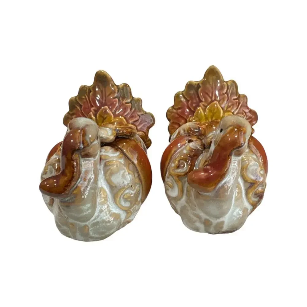 Vintage Ceramic Pumpkin Turkey Salt and Pepper Shakers Set